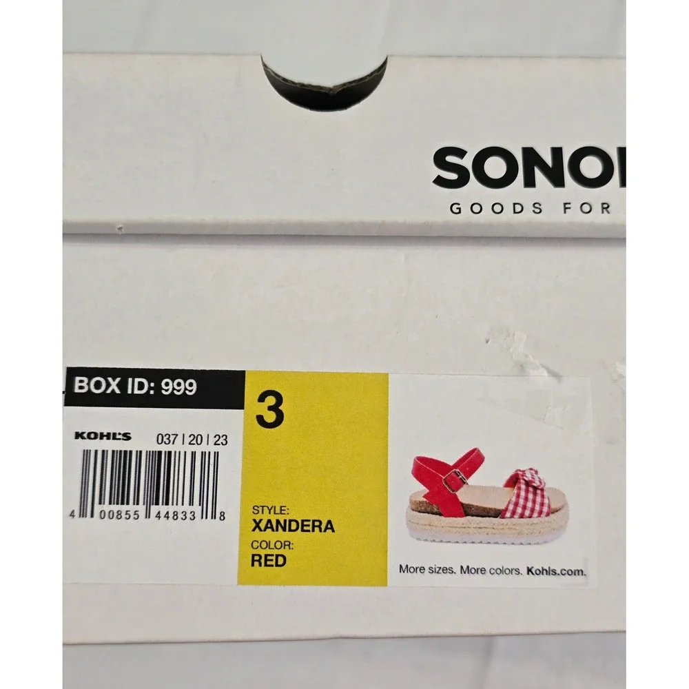 Sonoma Xandera Girls Red Gingham Bow Espadrille Platform Sandals Size 3 NEW
